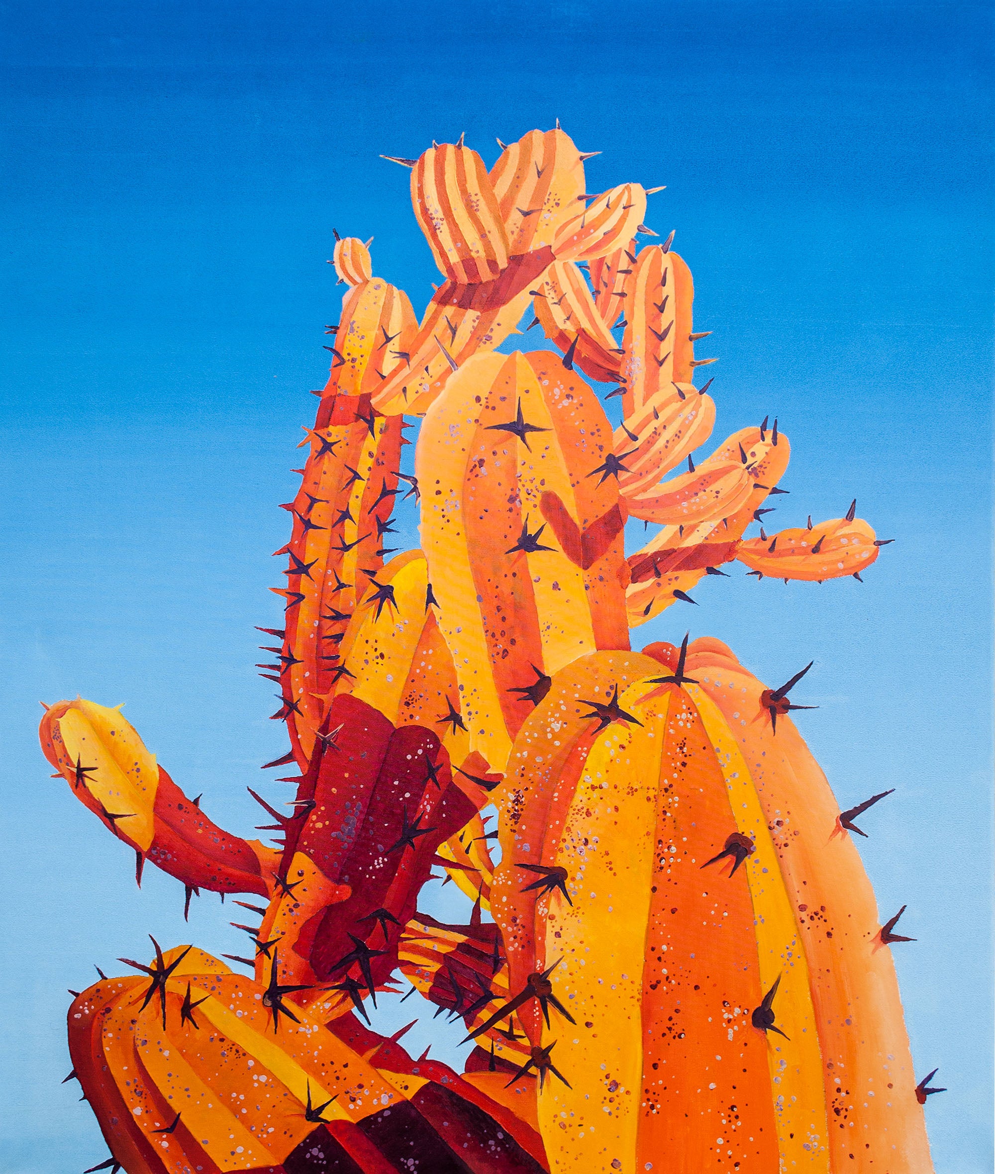 Big Orange on Blue - beautiful cactus painting made in 2021 by Dominic Virtosu