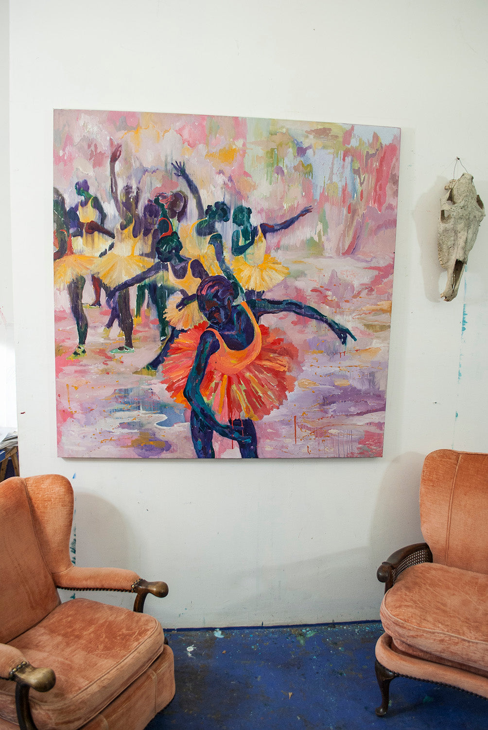 View in a room of Dancers of Tenderness, 150x150cm, oil on canvas painting, 2021 by Dominic Virtosu