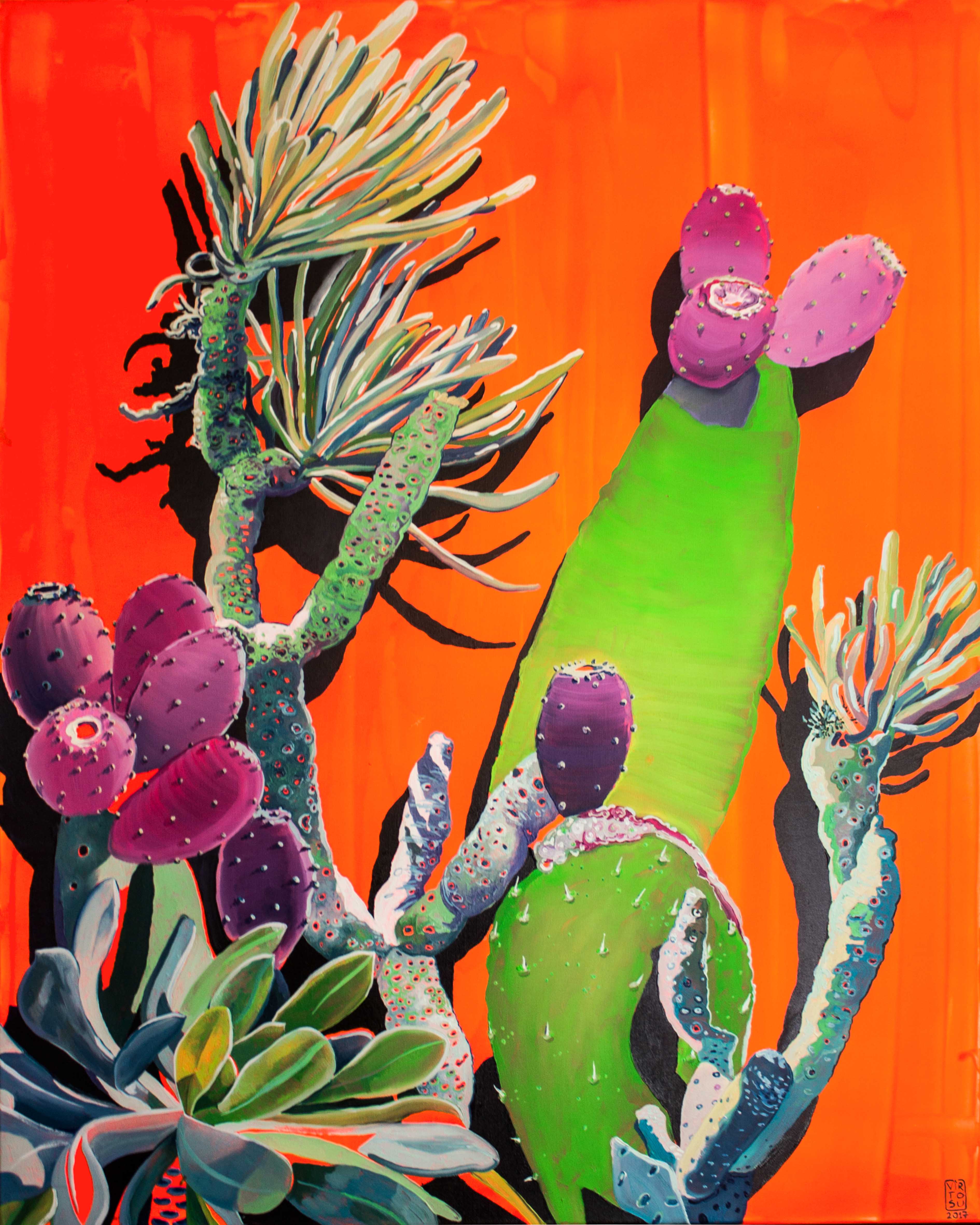 Cactusses on phosphorescent orange
