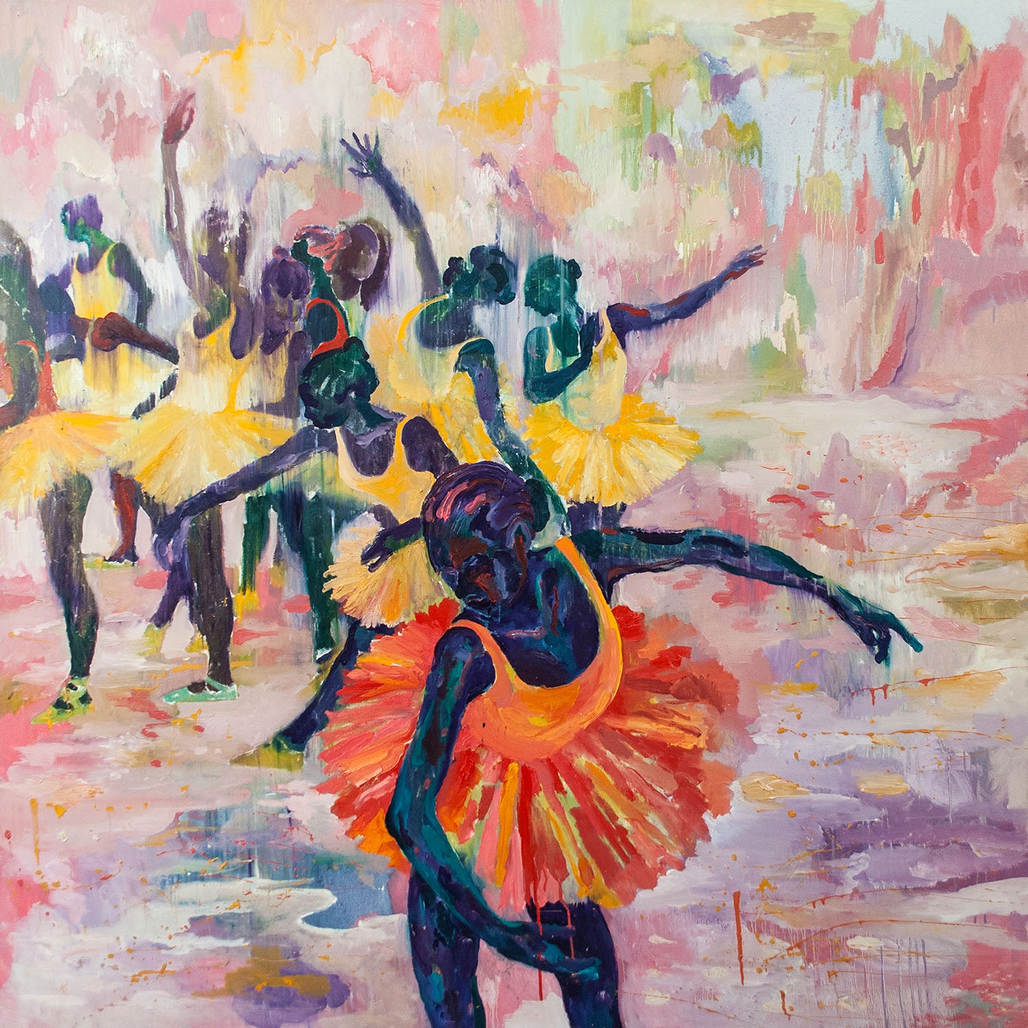 Dancers of Tenderness, 150x150cm, oil on canvas painting, 2021 by Dominic Virtosu