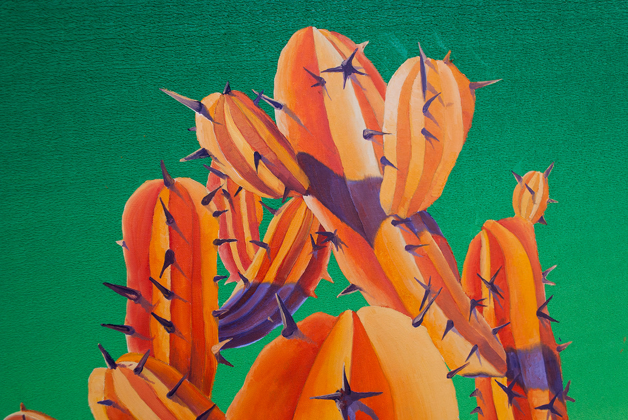 Orange Beauty on Green - detail of the painting's background